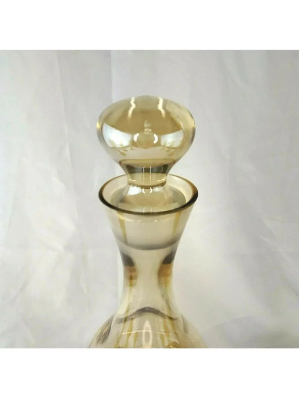 Late 20th Century Bombay Glass Decanter Set 6 Glasses Gold Frosted Stems Made in